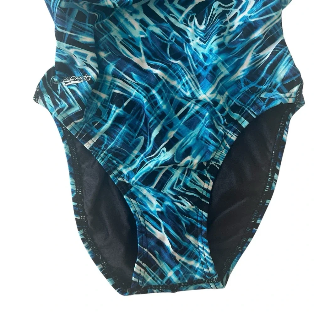 Speedo Women's Size 30 XS One Piece‎ Swimsuit Athletic Black Blue Neon